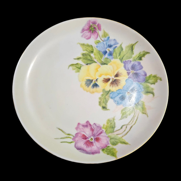 Eschenbach Baronet China Celeste 8" Salad Plate Bavaria Germany Pansy Floral Vtg - Picture 1 of 3